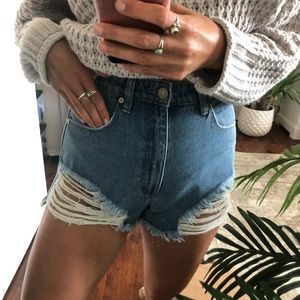 High waisted denim jean shorts with rips